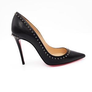 Christian Louboutin Black Leather Spike Anjalina 100 Pumps EU 36.5